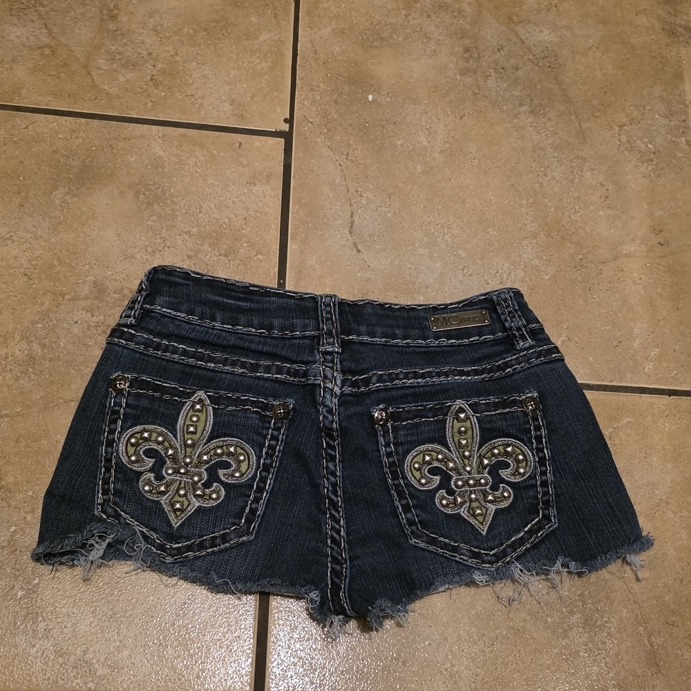 Miss Chic Jeans Dark Blue Jean Shorts with Embellished Design